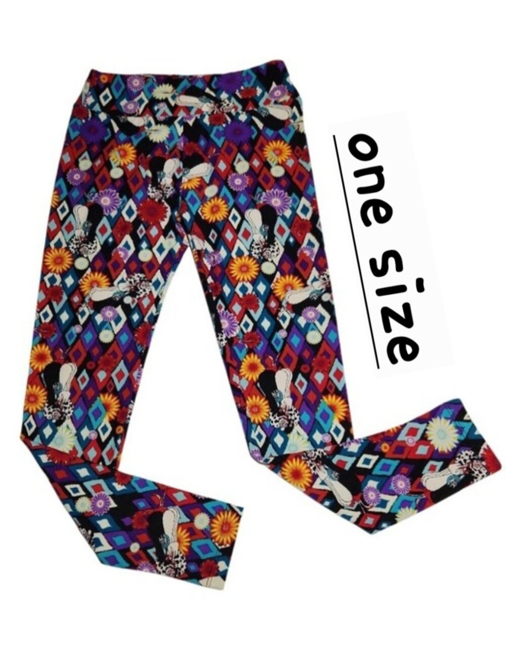 LuLaRoe Disney Villains Cruella de Vil Argyle/Floral Pattern Leggings (OS)